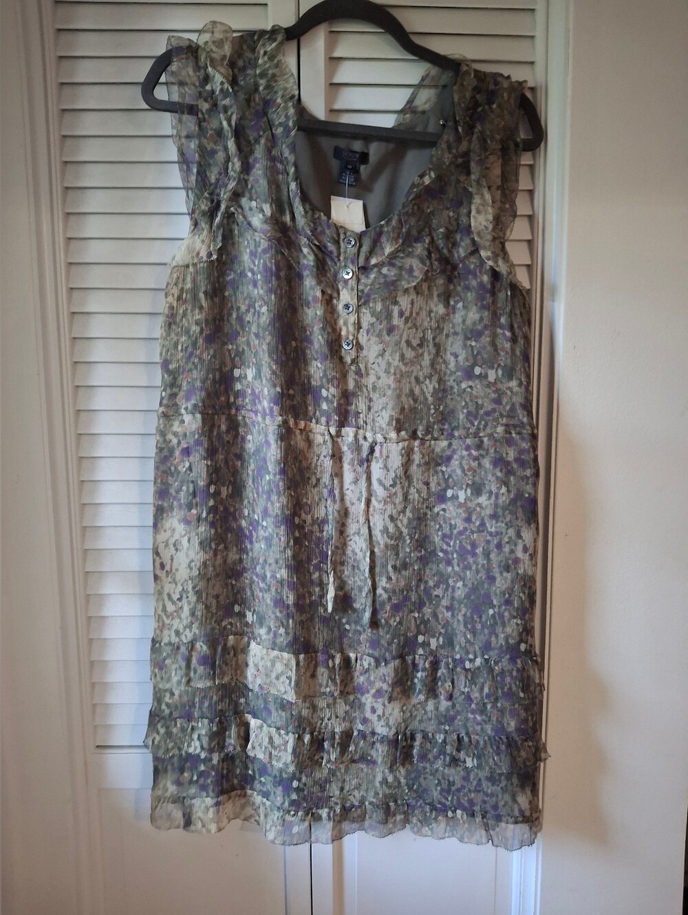 J. Crew Olive Green & Purple Floral Ruffle Mini Dress